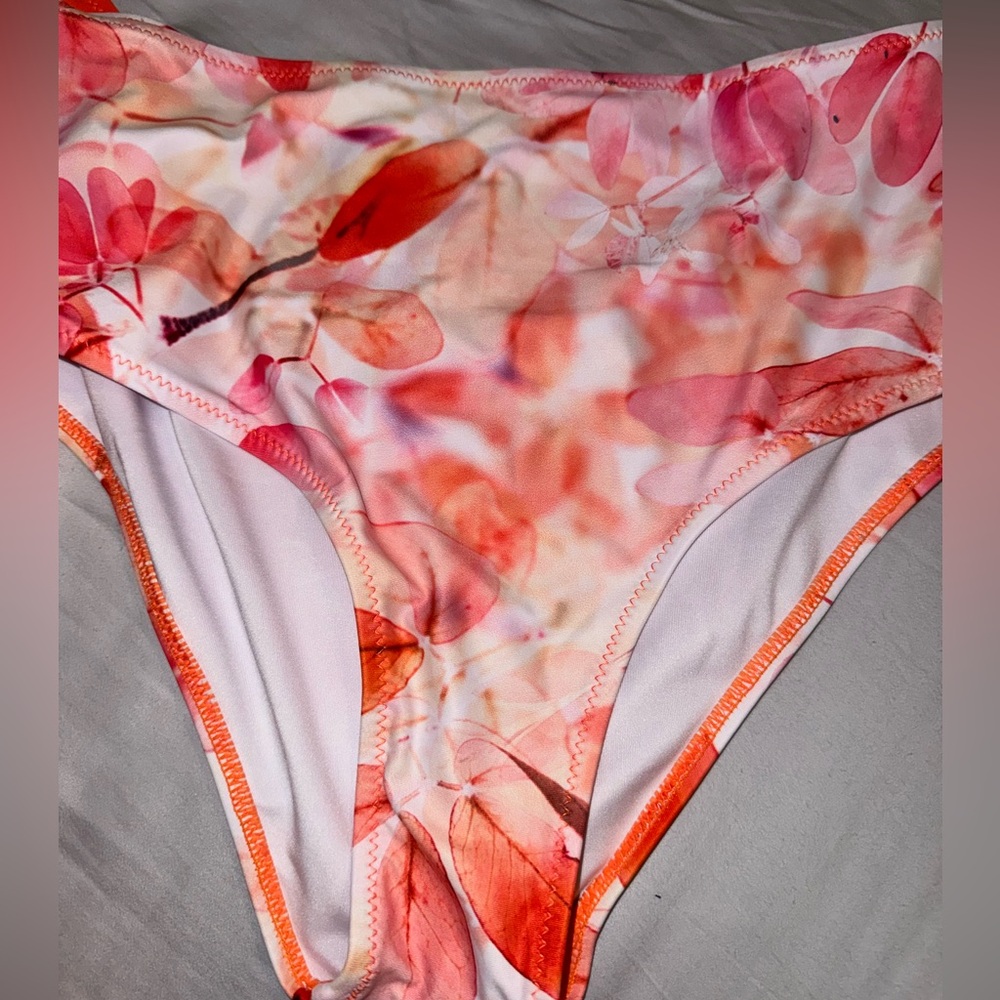 Beachsissi Orange Tankini Top and Floral Bikini Bottom - Picture 3 of 15